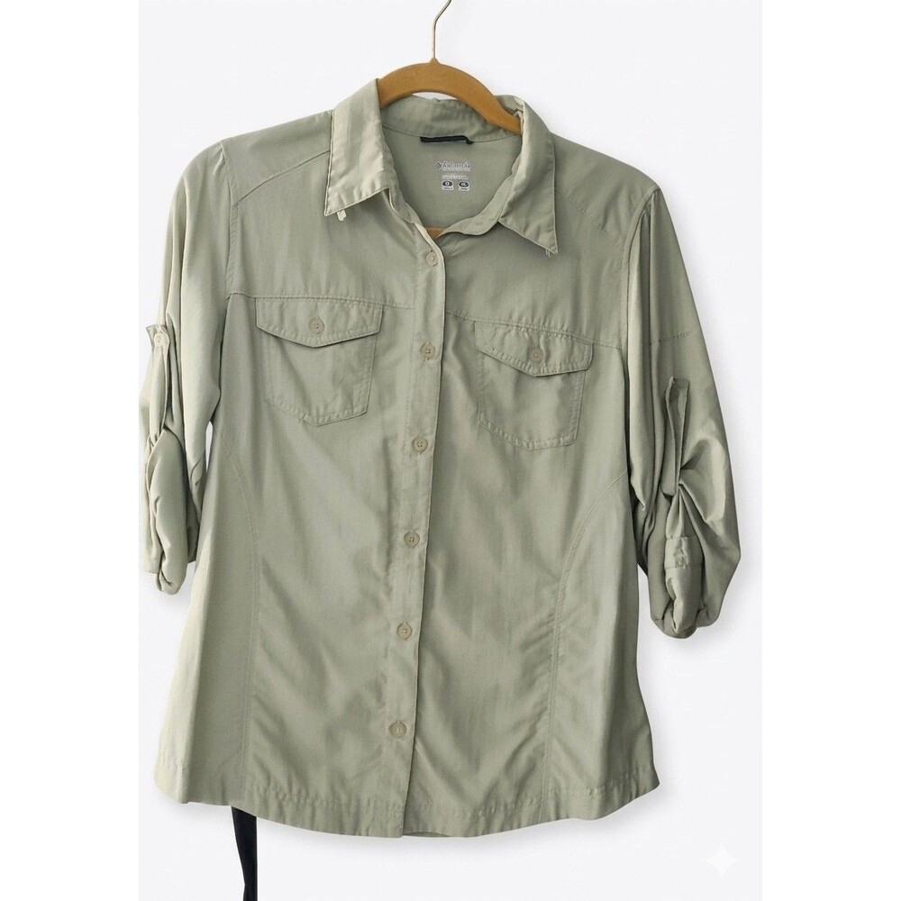 Columbia Button Down Fishing Shirt Long Sleeve GREEN Women's M